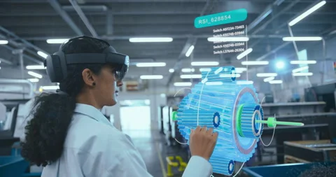 Engineer in VR HEadset Desings 3D Engine Stock Footage 295829721
