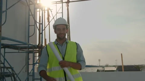 Engineer walk and look to camera with smiled Stock Footage 146027305