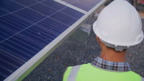 Engineer walk around solar cells station for checking system and maintenance Stock Footage 171753658