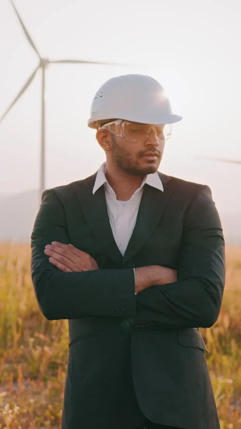 Engineer at Wind Turbine Farm Stock Footage 318685454