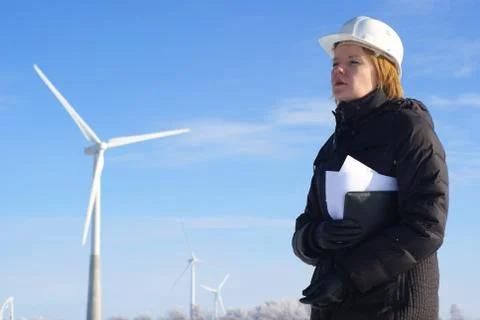 Engineer with wind turbines Stock Photos