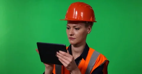 Engineer Woman Examine Digital Tablet Female Worker Looking Away Responsible Job Stock Footage 77005883