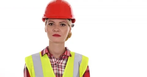 Engineer Woman Manager Presentation Show Hand Gestures Ok Sign White Background Stock Footage 75838200