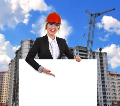 Engineer woman with  poster Ilustración de archivo