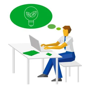 Engineer work with laptop and thinking about green power. Stock Illustration