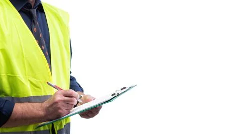 Engineer at work protects the face with the surgical mask. Construction indus Stock Photos
