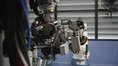 Engineer work at robotic arm factory. Stock Footage 239699203