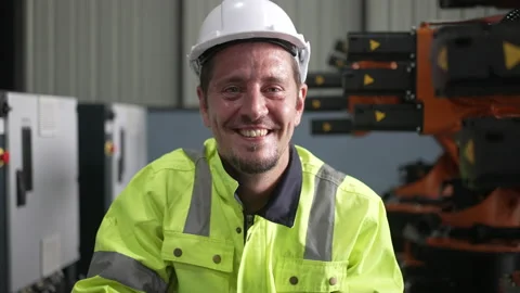 Engineer work at robotic arm factory. 스톡 동영상 239699212