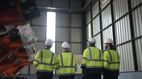 Engineer work at robotic arm factory. 스톡 동영상 239699239