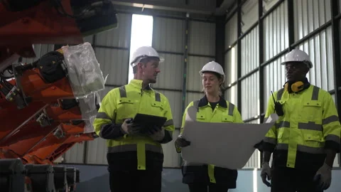 Engineer work at robotic arm factory. 스톡 동영상 239699250