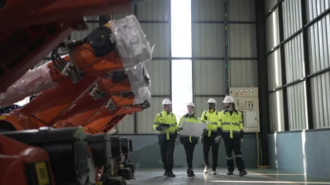 Engineer work at robotic arm factory. 스톡 동영상 239699286