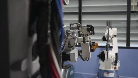 Engineer work at robotic arm factory. Stock Footage 239699473
