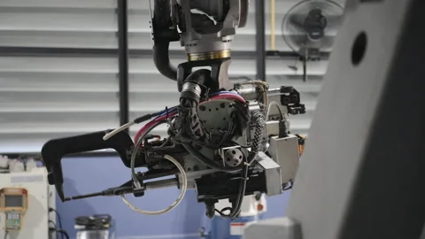 Engineer work at robotic arm factory. 스톡 동영상 239699485