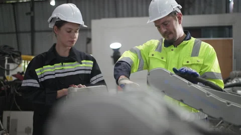 Engineer work at robotic arm factory. 스톡 동영상 239699495