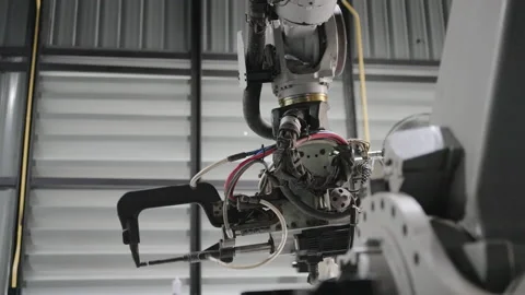 Engineer work at robotic arm factory. Stock Footage 239699509