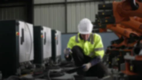 Engineer work at robotic arm factory. Stock Footage 239699910