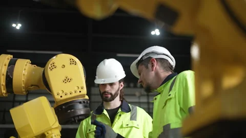 Engineer work at robotic arm factory. Stock-Footage 241876191