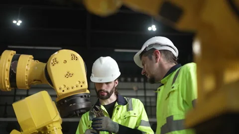 Engineer work at robotic arm factory. Stock-Footage 241876238
