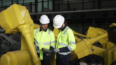 Engineer work at robotic arm factory. Stock-Footage 241876256