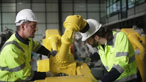 Engineer work at robotic arm factory. Stock-Footage 241876289