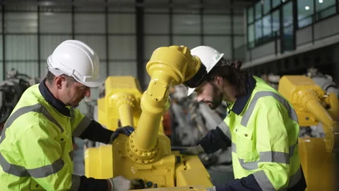 Engineer work at robotic arm factory. Stock-Footage 241876391