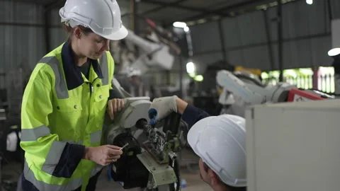 Engineer work at robotic arm factory. Stock-Footage 241876458