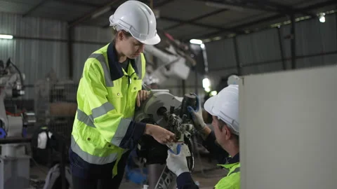 Engineer work at robotic arm factory. Stock-Footage 241876535