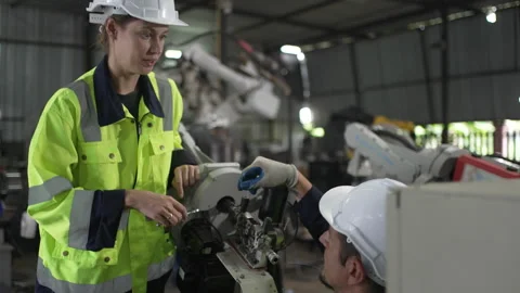 Engineer work at robotic arm factory. Stock-Footage 241876606