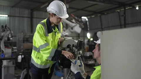 Engineer work at robotic arm factory. Stock-Footage 241876611