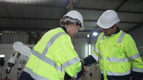 Engineer work at robotic arm factory. Stock-Footage 241876621