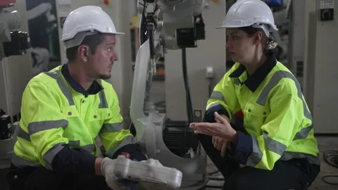 Engineer work at robotic arm factory. Stock-Footage 241876984