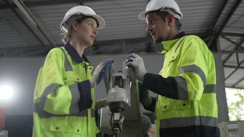 Engineer work at robotic arm factory. Stock Footage 241877430