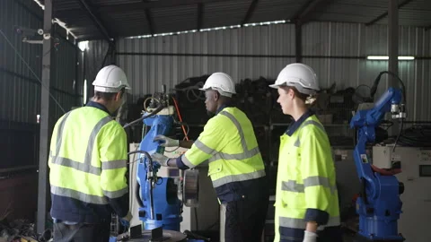 Engineer work at robotic arm factory. 스톡 동영상 244561345