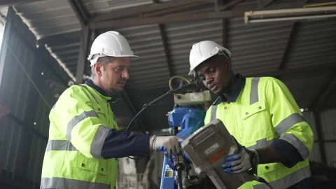 Engineer work at robotic arm factory. 스톡 동영상 244561547