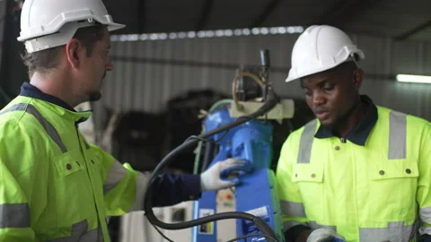 Engineer work at robotic arm factory. 스톡 동영상 244561571