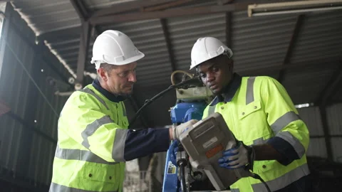 Engineer work at robotic arm factory. Stock Footage 244561588