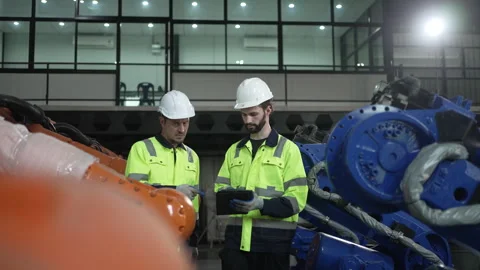 Engineer work at robotic arm factory. 스톡 동영상 244561644