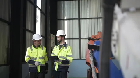 Engineer work at robotic arm factory. Stock Footage 244561686