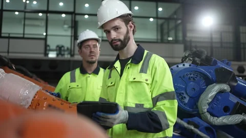 Engineer work at robotic arm factory. Stock Footage 244561691