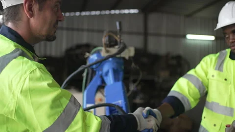 Engineer work at robotic arm factory. Stock Footage 244561732