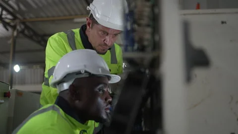 Engineer work at robotic arm factory. Stock Footage 244561772