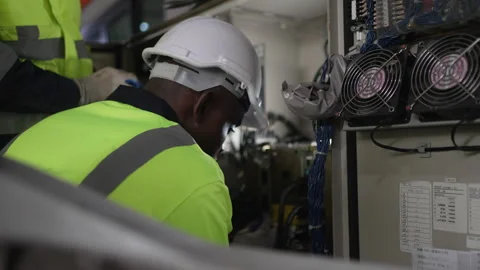 Engineer work at robotic arm factory. Stock Footage 244561835