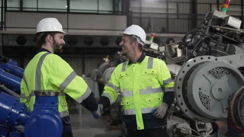 Engineer work at robotic arm factory. Stock Footage 244561912