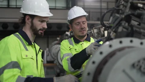 Engineer work at robotic arm factory. 스톡 동영상 244561930