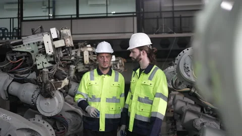 Engineer work at robotic arm factory. Stock Footage 244562387