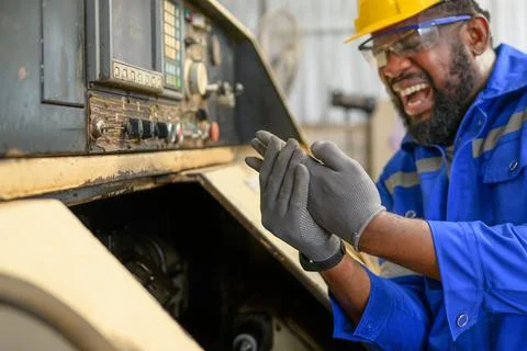 Engineer worker with accident at factory Stock Photos