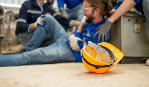 Engineer worker with accident at factory Stock Photos