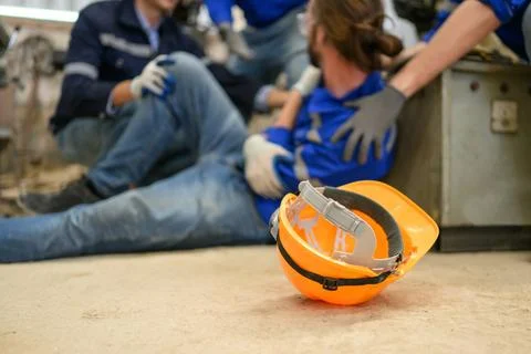Engineer worker with accident at factory Stock Photos
