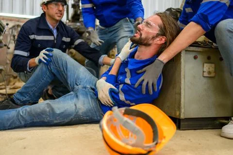Engineer worker with accident at factory 스톡 사진