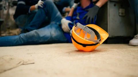 Engineer worker with accident at factory Stock Photos